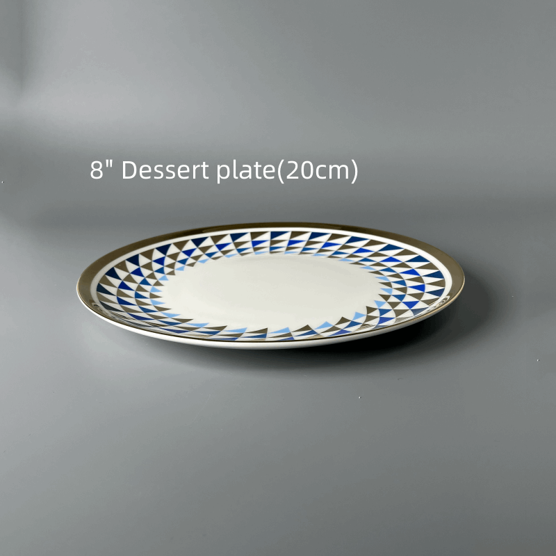 Bone China Modern Blue-Tone Ringed Plate