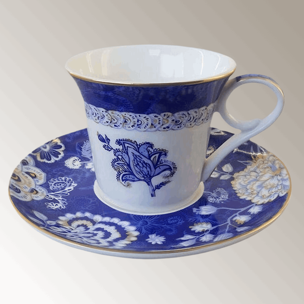 Bone China BluFlora Cupset - Fine porcelain Coffee Mug set