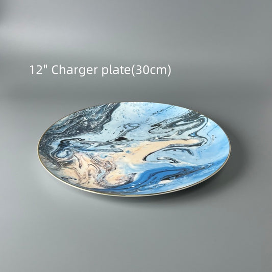 Azure Drift · Bone China Plate Set - Lunovart-4 Sizes: 30cm / 27cm / 20cm / 16.5cm