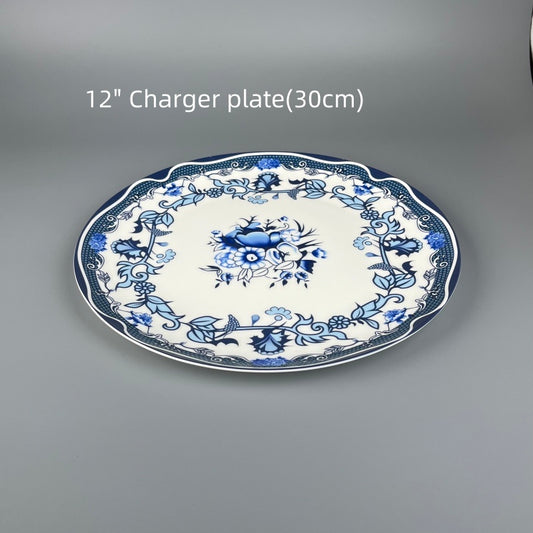 Bone China Elegant BLue-White Bouquet Plate · Bone China Tableware 4 size 30cm/27cm/20cm/16.5cm · Lunovart