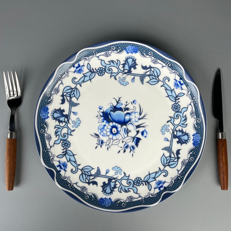 Bone China Elegant BLue-White Bouquet Plate