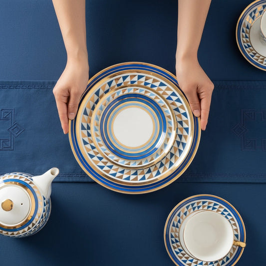 Morden Bone China Tableware ·Azure Geometry Set · Lunovart Sweden