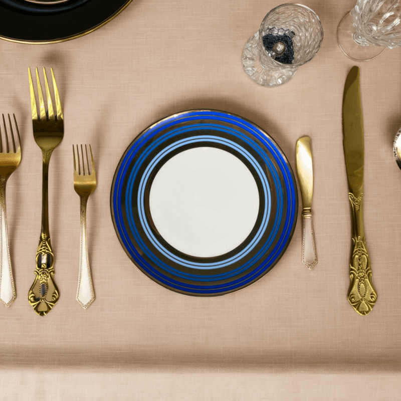 Bone China Modern Blue-Tone Ringed Plate
