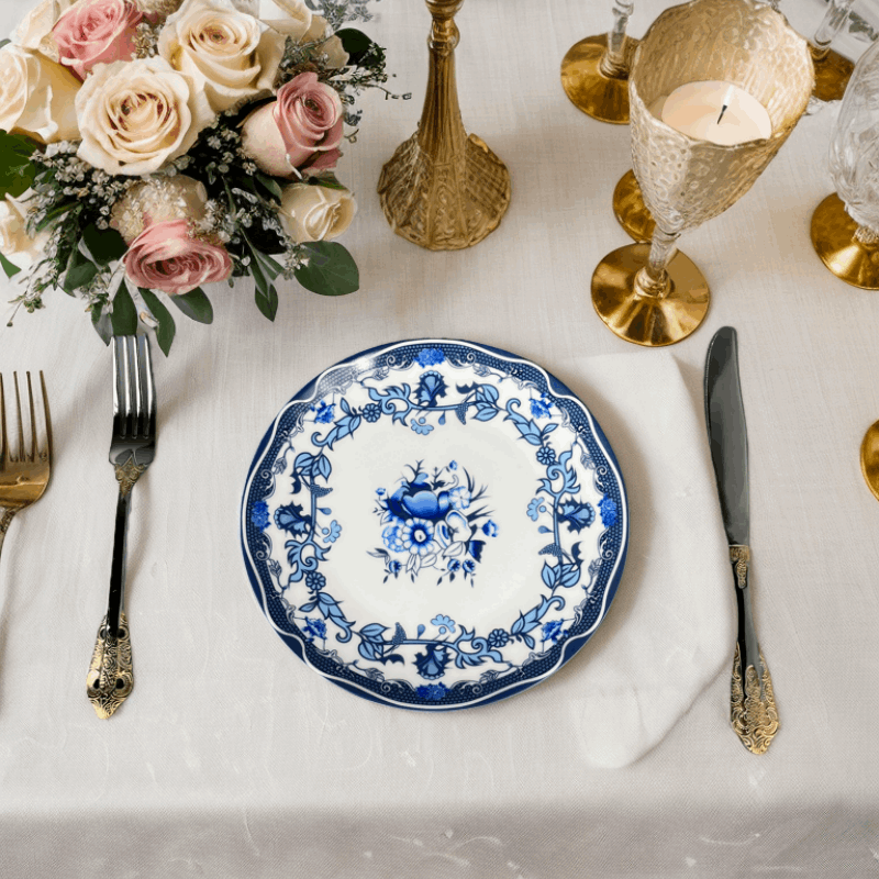 Bone China Elegant BLue-White Bouquet Plate