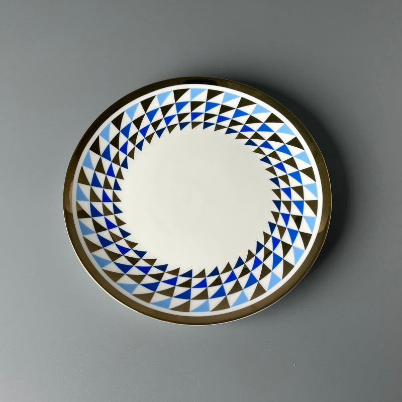 Bone China Modern Blue-Tone Ringed Plate