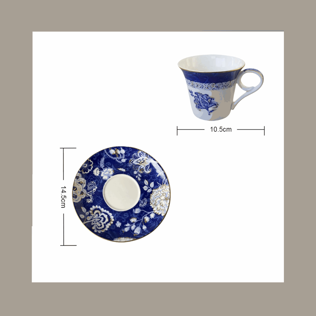 Bone China BluFlora Cupset - Fine porcelain Coffee Mug set