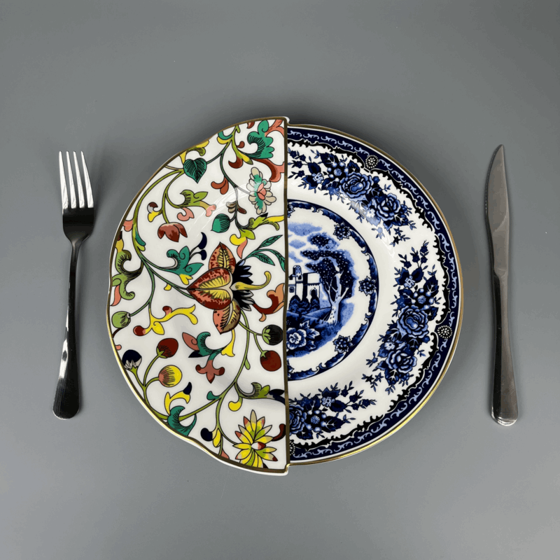 Bone China Artistic Contrast Pattern Plate
