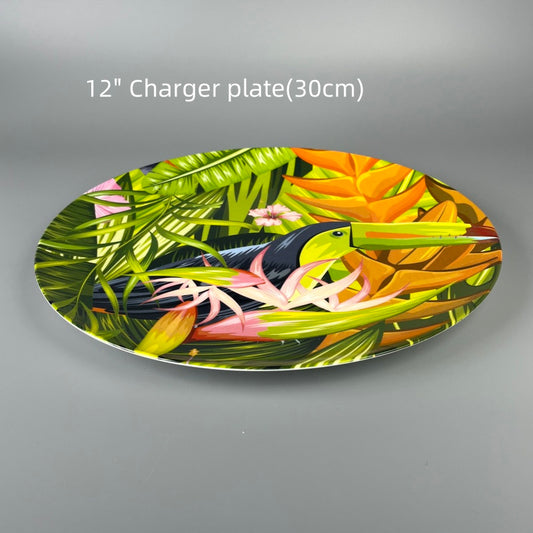 Tropical Toucan-Printed Floral Bone china Tableware-4 size 30cm/27cm/20cm/16.5cm · Lunovart