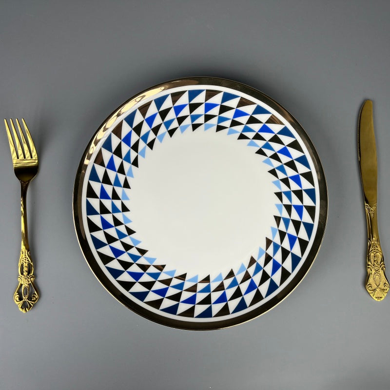 Bone China Modern Blue-Tone Ringed Plate