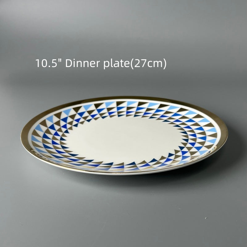 Bone China Modern Blue-Tone Ringed Plate