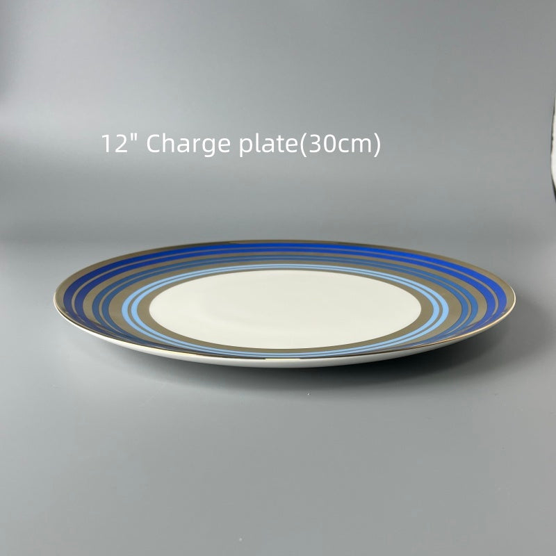 Bone China Modern Blue-Tone Ringed Plate