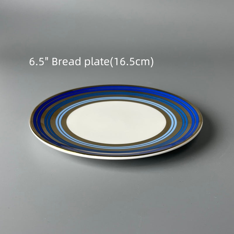 Bone China Modern Blue-Tone Ringed Plate