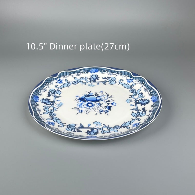 Bone China Elegant BLue-White Bouquet Plate