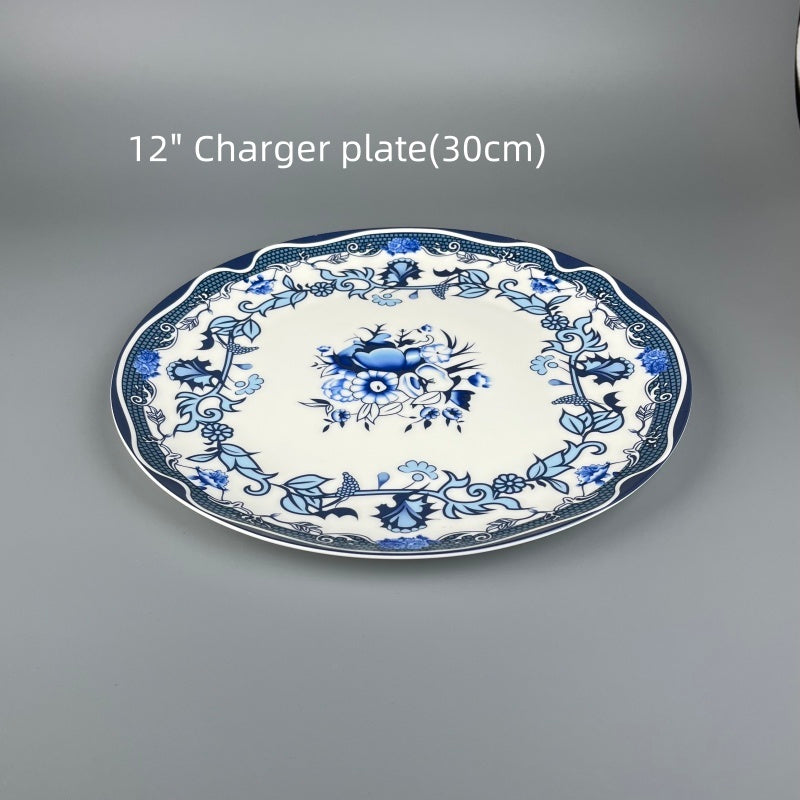 Bone China Elegant BLue-White Bouquet Plate